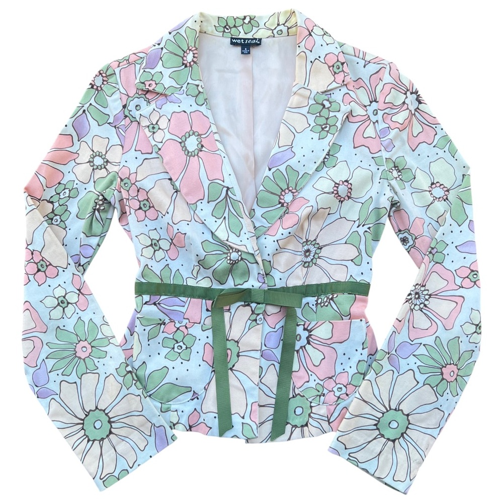 Y2K Vintage Wet Seal Floral Ribbon Bow Blazer
